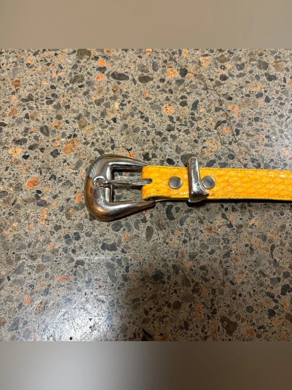 Vintage MZ Of York Snakeskin Belt (43.5” Long) New York, Leather, Yellow, Silver